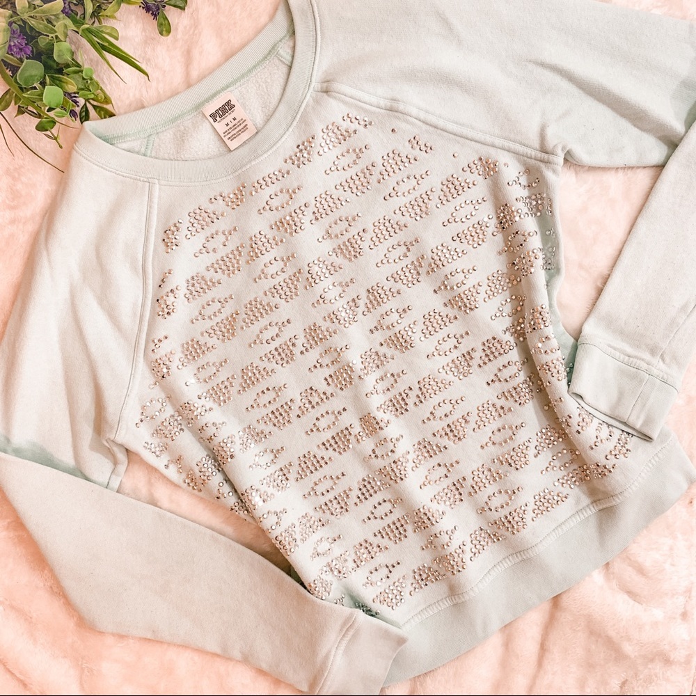 PINK Victoria's Secret Mint Aztec‎ Tribal Sequin Pullover Crewneck Sweats…
